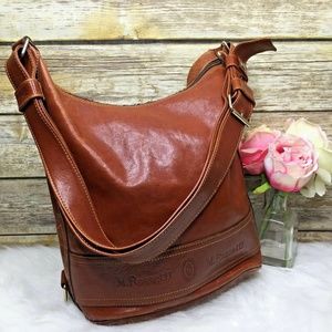 Vntg M. Rossetti Tan Brown Leather Hobo Bag Sling
